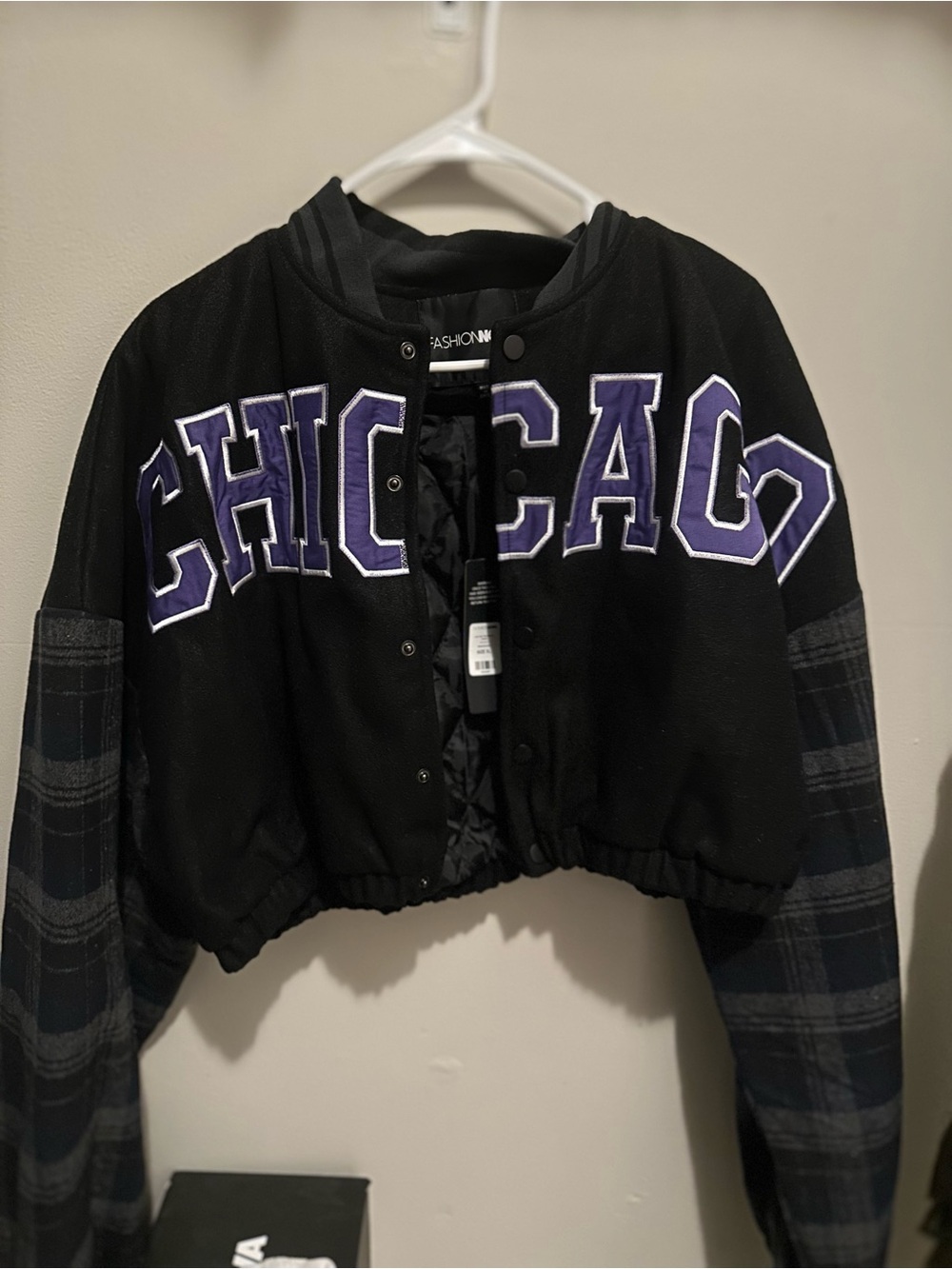 Edgy Chicago Cropped Varsity Jacket - Black & Purple